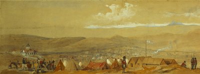 La Crimea: veduta panoramica di Sebastopoli che mostra gli accampamenti militari e il porto; e una veduta panoramica di Inkerman che mostra un accampamento militare e la cavalleria all