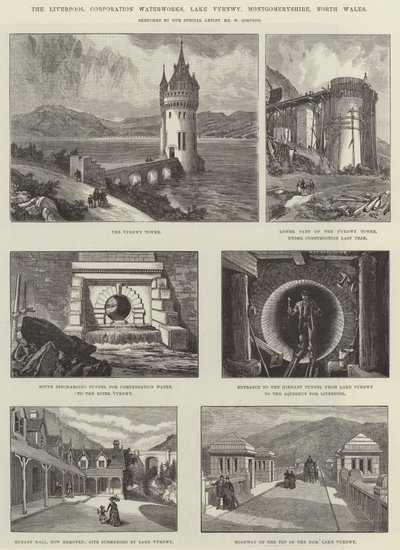 Acquedotto della Corporazione di Liverpool, Lago Vyrnwy, Montgomeryshire, Galles del Nord da William Crimea Simpson