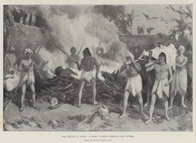 La peste in India, un campo di cremazione indù per le vittime da William Crimea Simpson