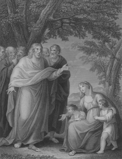 Cristo e i figli di Zebedeo, Matteo 20, Versetto 20-29 (incisione) da William Cuming
