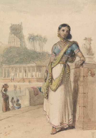 Una donna di alta casta in piedi vicino a un muro da William Daniell