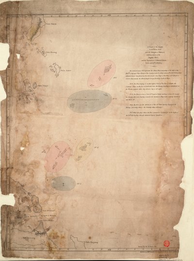 Carta delle isole nel Mar Cinese vicino agli Stretti di Malacca con le posizioni della flotta inglese e dello squadrone dell