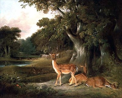 Cervi in un paesaggio boscoso da William Daniell