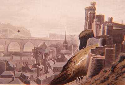 Edimburgo con parte del North Bridge e del Castello, dal Tour di Daniell da William Daniell