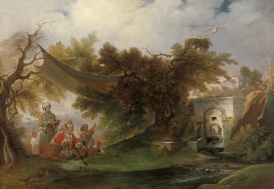 Paesaggio indiano con figure vicino a un ruscello da William Daniell