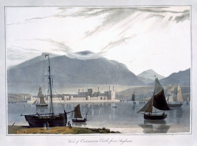 Veduta del Castello di Caernarvon da Anglesea, Galles, 1814 da William Daniell