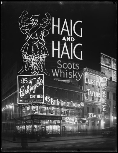 Insegna illuminata per il whisky Haig and Haig, New York City, 6 gennaio 1917 da William Davis Hassler