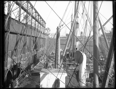 R.M.S. Carpathia carica al Pier 54 N.R., 1912 da William Davis Hassler
