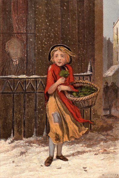 Ragazza povera che vende crescione in una strada innevata da William Dickes