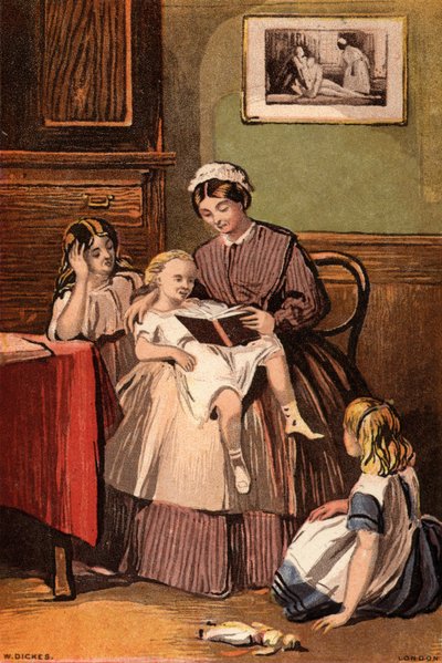 Il servitore gentile: una cameriera che legge ai bambini piccoli da William Dickes