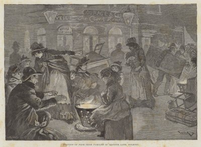 Sfratto di famiglie irlandesi povere in Leather Lane, Holborn da William Douglas Almond