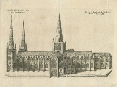 Cattedrale di Lichfield - Vista Sud: incisione su rame, nd [?mid 17th cent] da William Dugdale
