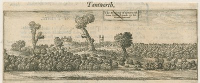 Tamworth - Panorama: incisione su rame, XVII secolo da William Dugdale