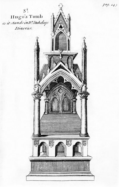 Tomba del piccolo San Ugo di Lincoln, da Anglia Judaica di De Blessiers Tovey, pubblicato a Oxford, 1738 da William Dugdale