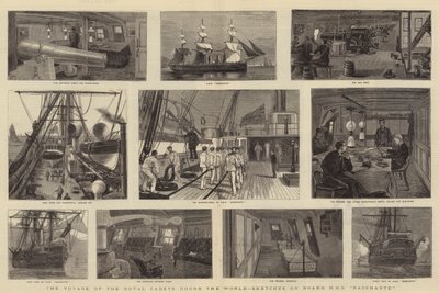 Il viaggio dei cadetti reali intorno al mondo, schizzi a bordo della HMS Bacchante da William Edward Atkins