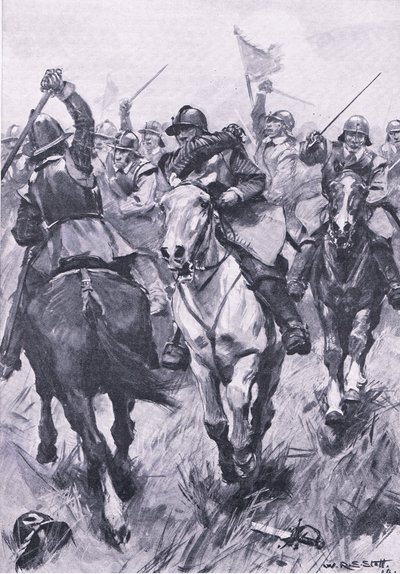 Il conflitto di cavalleria a Dunbar, 3 settembre 1650, illustrazione da British Battles on Land and Sea, 1915 da William Edward Stott