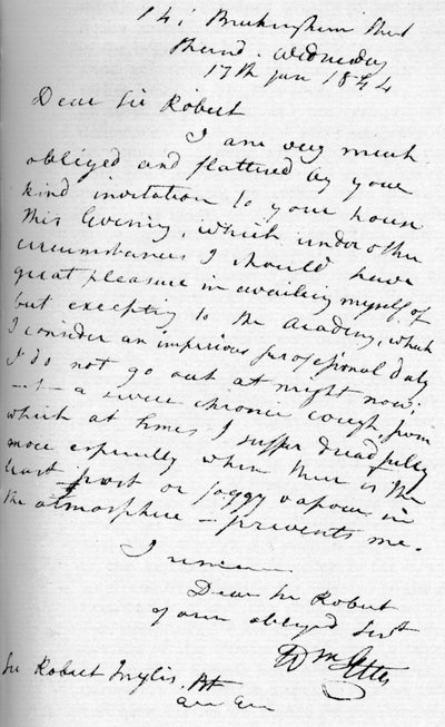 Una lettera di William Etty, 17 gennaio 1844 1904 da William Etty