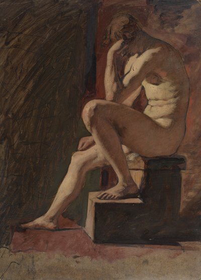 Nudo maschile seduto, testa appoggiata alla mano, piede sinistro appoggiato su un blocco da William Etty
