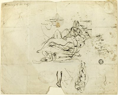 Schizzi di nudo femminile reclinato e coppia amorosa da William Etty