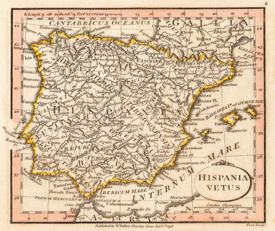 Antica Spagna e Portogallo. Mappa. da William Faden