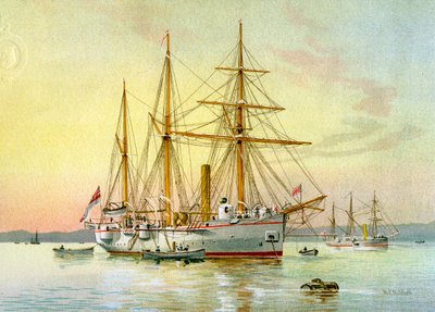 HMS Bramble, cannoniera di 1ª classe della Royal Navy, c1890-c1893 da William Frederick Mitchell