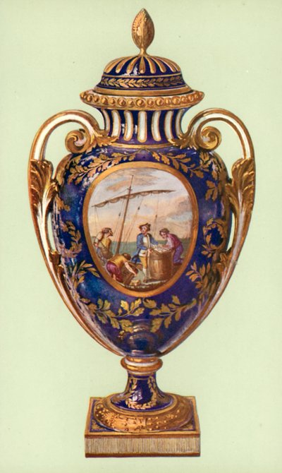 Vaso, Sèvres, bleu de roi, donato da Gustavo III a Caterina II (litografia a colori) da William Gibb
