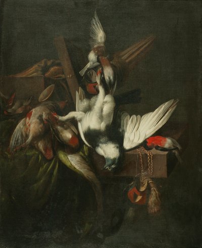 Natura morta con piccione morto, fringuelli e cappucci di falchi da William Gowe Ferguson