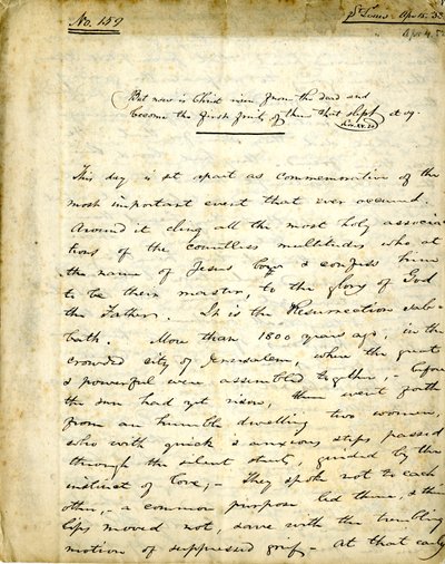Manoscritto del Sermone n. 159 di William Greenleaf Eliot, 15 aprile 1838 da William Greenleaf Eliot