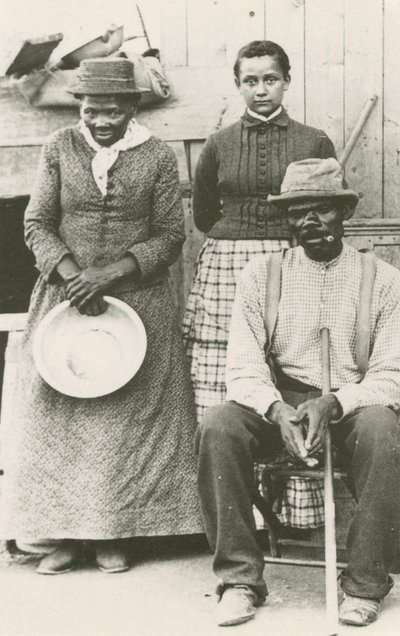 Cartolina di Harriet Tubman, Nelson Davis e la figlia Gertie, ca. 1887, stampata 1992 da William Haight Cheney