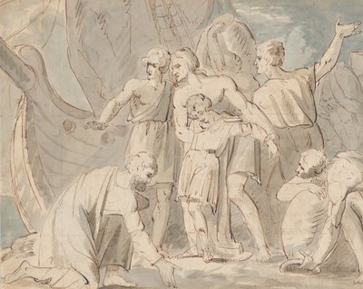 Soggetto storico con uomini e un ragazzo vicino a una nave, 1770-80 da William Hamilton