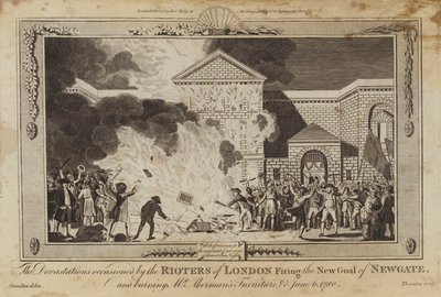 Le devastazioni causate dai rivoltosi di Londra incendiando la nuova prigione di Newgate da William Hamilton