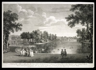 Vista del lago dal Centro Passeggiata nel giardino a West Wycombe, Buckinghamshire da William Hannan