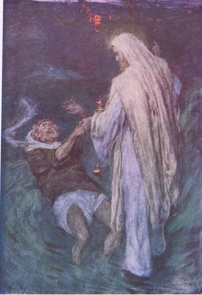 Cristo che cammina sul mare, da The Bible Story pubblicato da Hodder & Stoughton, c.1930 da William Hatherell