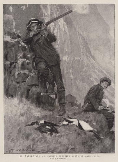 Il dottor Nansen e il signor Jackson che sparano ai loons a Cape Flora da William Hatherell