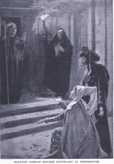 Eleanor Cobham rifiutata il santuario a Westminster, da La Storia del Popolo Britannico di Cassell pubblicato da Waverley Book Company Limited, c.1940 da William Hatherell