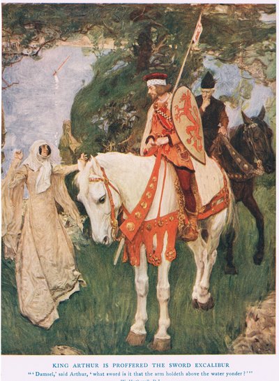 Re Artù riceve la spada Excalibur, illustrazione da 