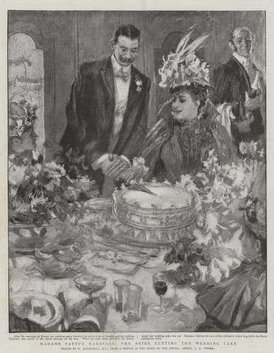 Il matrimonio di Madame Patti, la sposa taglia la torta nuziale da William Hatherell
