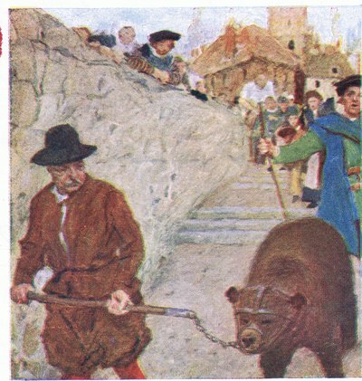 Shakespeare guarda un orso sulla strada per il Bear Garden a Bankside, da My Magazine da William Hatherell