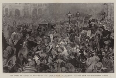 La grande processione di auto-motori da Londra a Brighton, partendo da Northumberland Avenue da William Hatherell