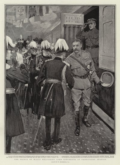 Il Principe di Galles accoglie Lord Kitchener alla stazione di Paddington da William Hatherell