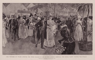 La Principessa del Galles apre il Press Bazaar a favore del London Hospital, la festa reale visita le bancarelle da William Hatherell