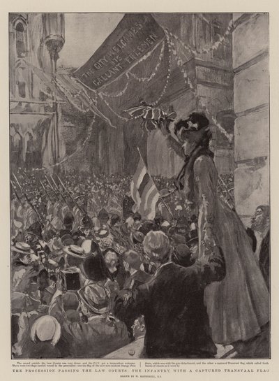 La Processione che passa i Tribunali, la Fanteria con una Bandiera del Transvaal Catturata da William Hatherell