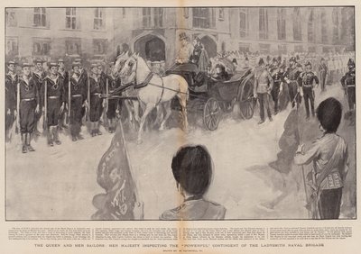 La Regina e i suoi marinai, Sua Maestà ispeziona il potente contingente della Brigata Navale di Ladysmith da William Hatherell