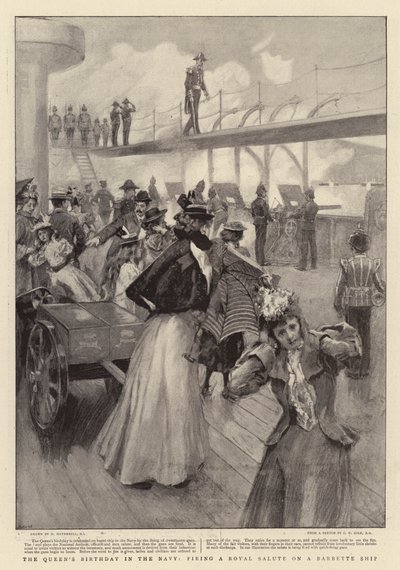Il compleanno della regina nella marina, sparando un saluto reale su una nave Barbette da William Hatherell