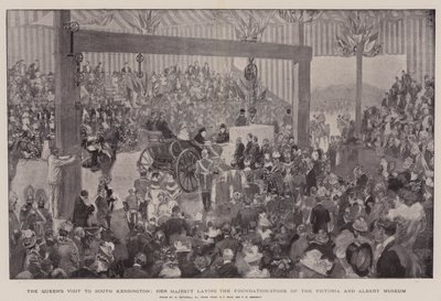 La visita della regina a South Kensington, Sua Maestà posa la prima pietra del Victoria and Albert Museum da William Hatherell