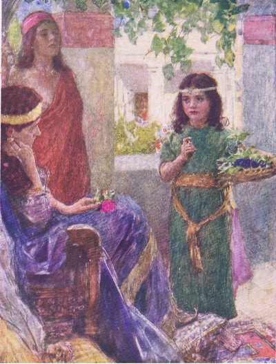 La piccola serva della moglie di Naaman, da The Bible Story pubblicato da Hodder & Stoughton, c.1930 da William Hatherell