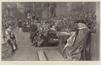 Giudicato dai suoi pari, vista generale della Galleria Reale alla Camera dei Lord durante il processo per bigamia del Conte Russell da William Hatherell