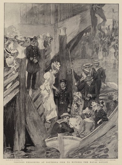 Visitatori che si imbarcano al molo di Southsea per assistere alla rassegna navale da William Hatherell