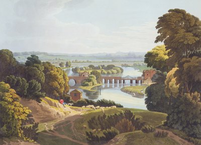 Ponte di Caversham, vicino a Reading, inciso da Robert Havell il Giovane, pubblicato 1818 da William Havell