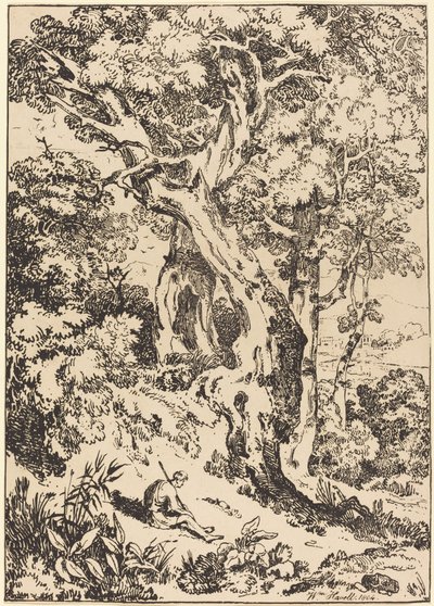 Studio di alberi e arbusti con figura seduta da William Havell